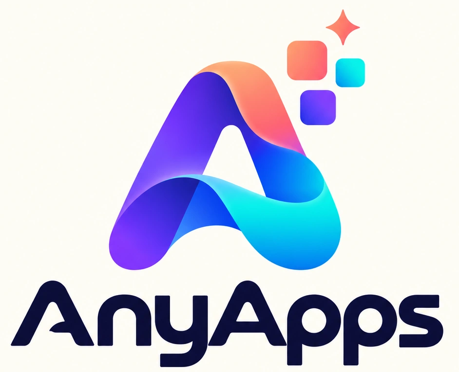 AnyApps logo: a flowing A turning into colorful app tiles